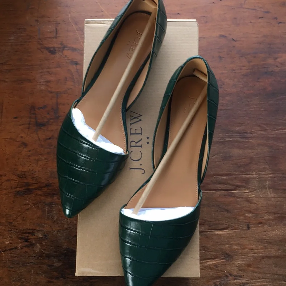 J. Crew Croc-Embossed Pointed Slip-Ons in Academic Green - Picture 3 of 7